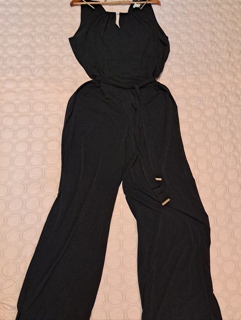 Michael Kors Black Sleeveless Halter Jumpsuit with Gold Accent Size XL - Picture 4 of 6
